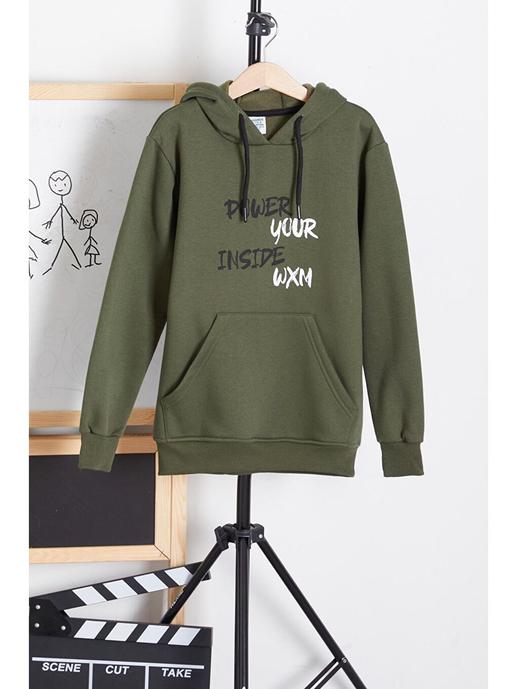 Haki Erkek Çocuk Kapüşonlu Kanguru Cepli Sweatshirt 14178