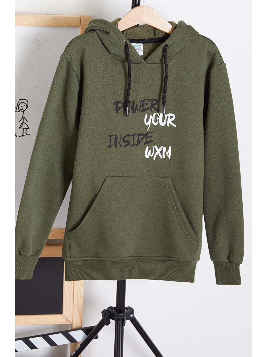 Haki Erkek Çocuk Kapüşonlu Kanguru Cepli Sweatshirt 14178-1