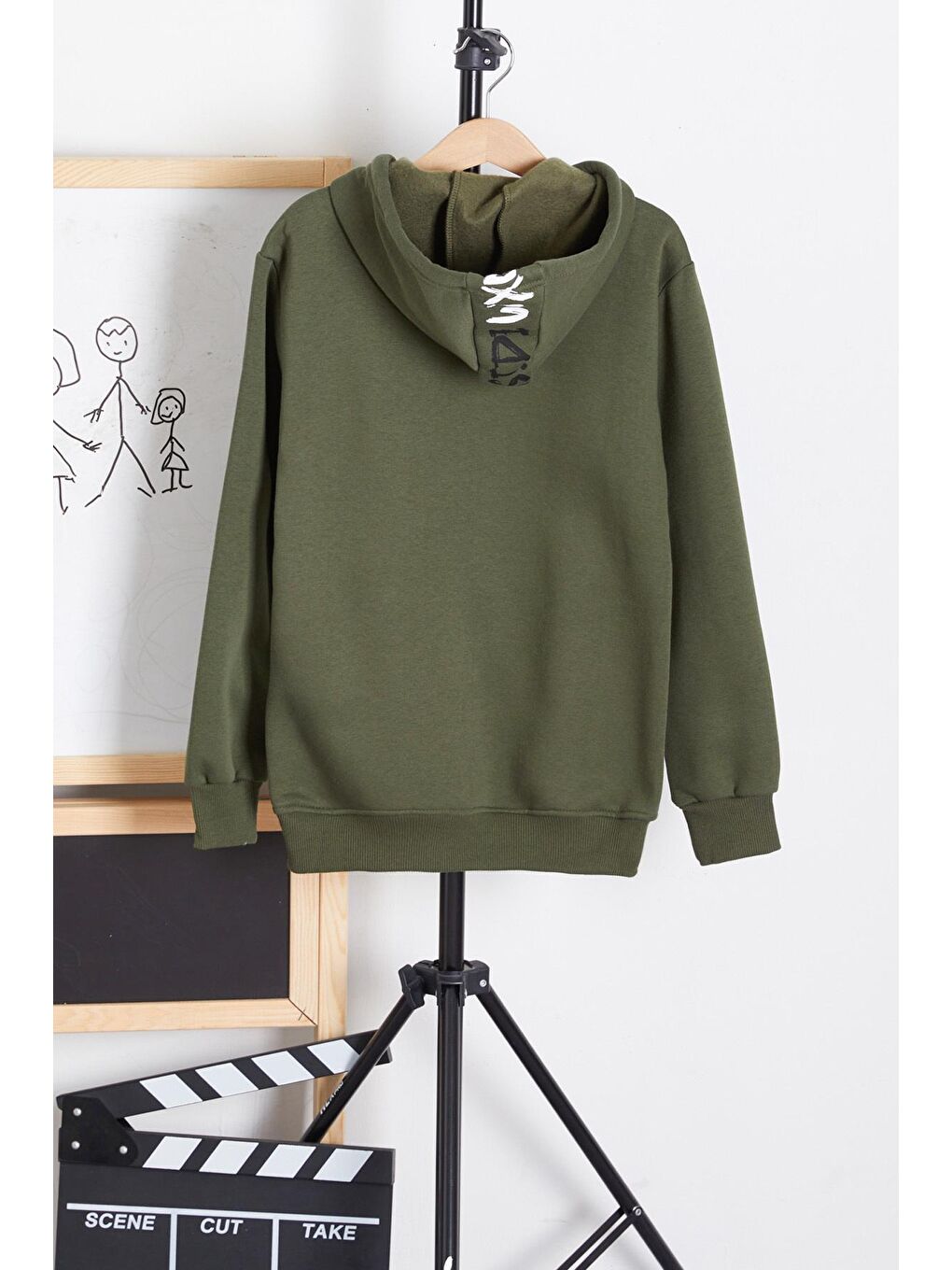 Haki Erkek Çocuk Kapüşonlu Kanguru Cepli Sweatshirt 14178-2