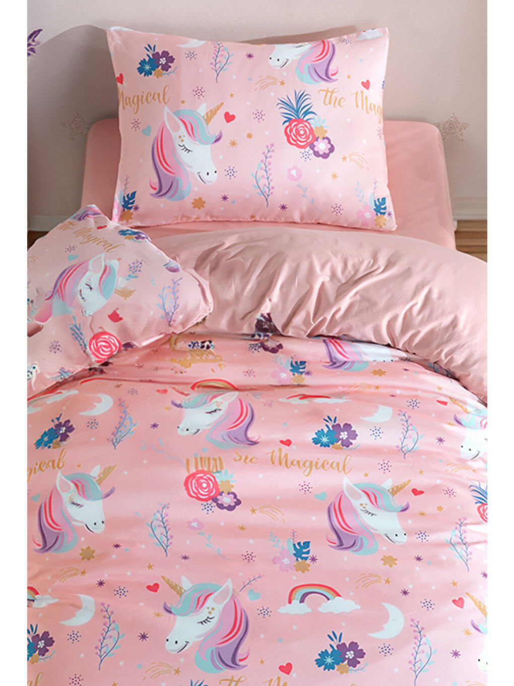 Çocuklar İçin Tek Kişilik Nevresim Seti  Canlı Açık Pembe-2