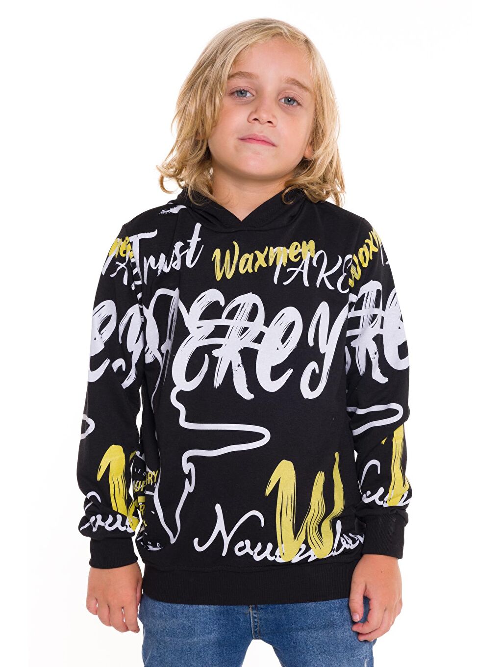 Siyah Erkek Çocuk Kapüşonlu Yazı Baskılı Sweatshirt 14028-3