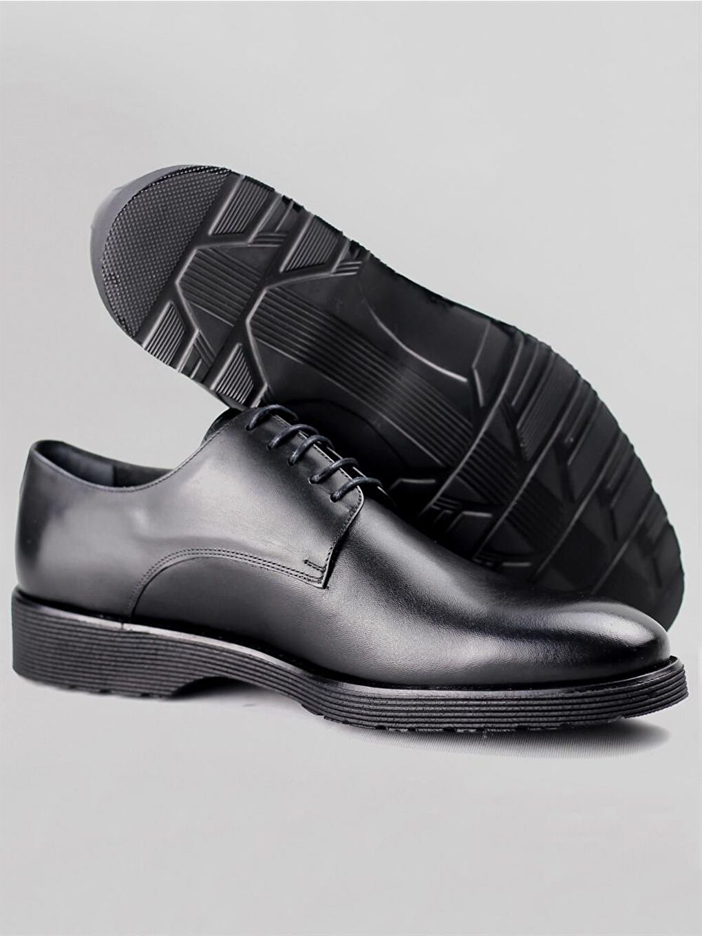 Siyah Moengo Erkek Hakiki Deri Bağcıklı Klasik Ayakkabı-2