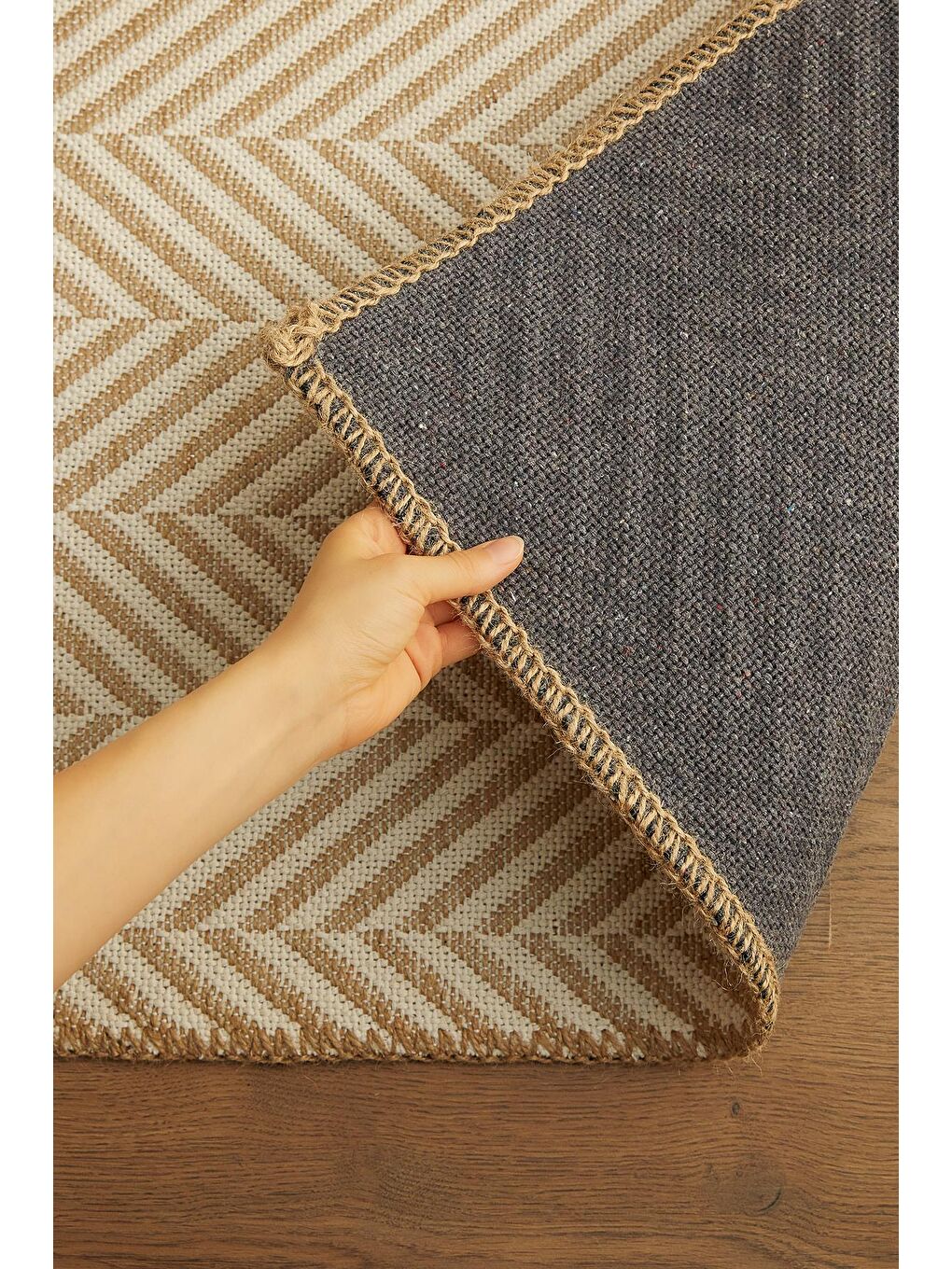 Ocean Home Textile Ekru Renk Balıksırtı Jüt Halı Kilim 80 x 150 cm - 1