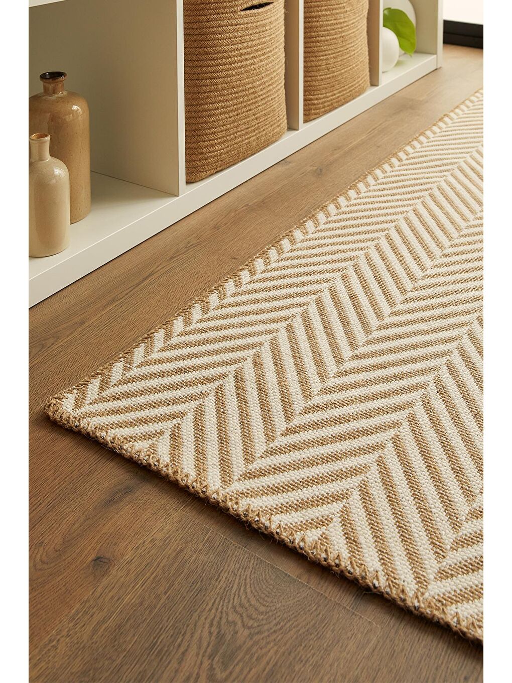 Ocean Home Textile Ekru Renk Balıksırtı Jüt Halı Kilim 80 x 150 cm - 2