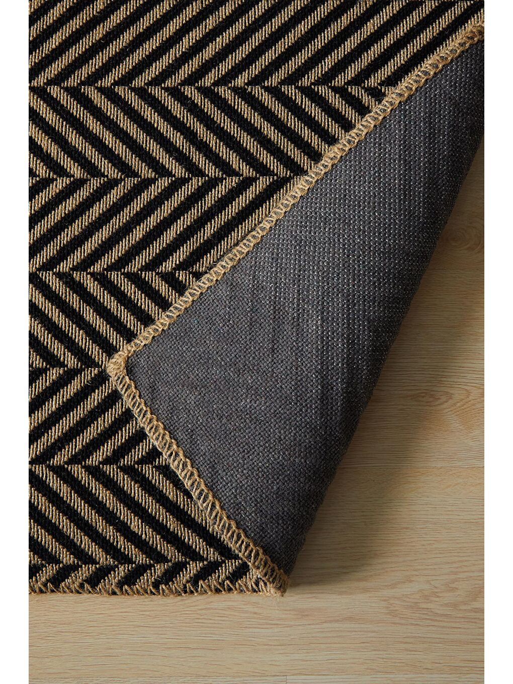 Siyah Balıksırtı Jüt Halı Kilim 160x230 cm-1