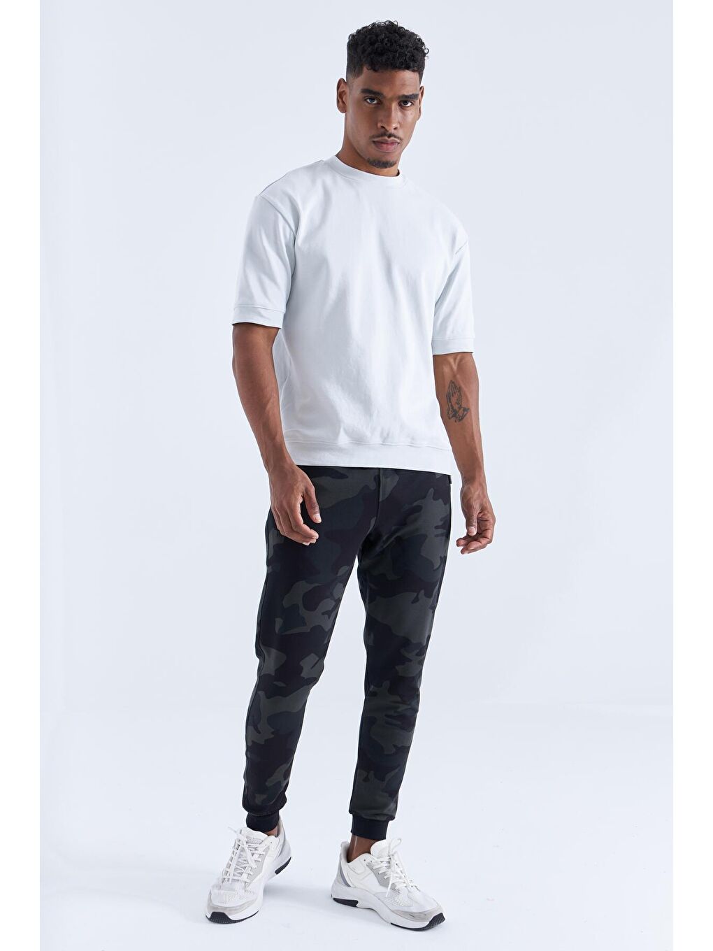 Siyah Gölge Kamuflaj Desenli Dar Kalıp  Jogger Erkek Eşofman Alt - 84754-2