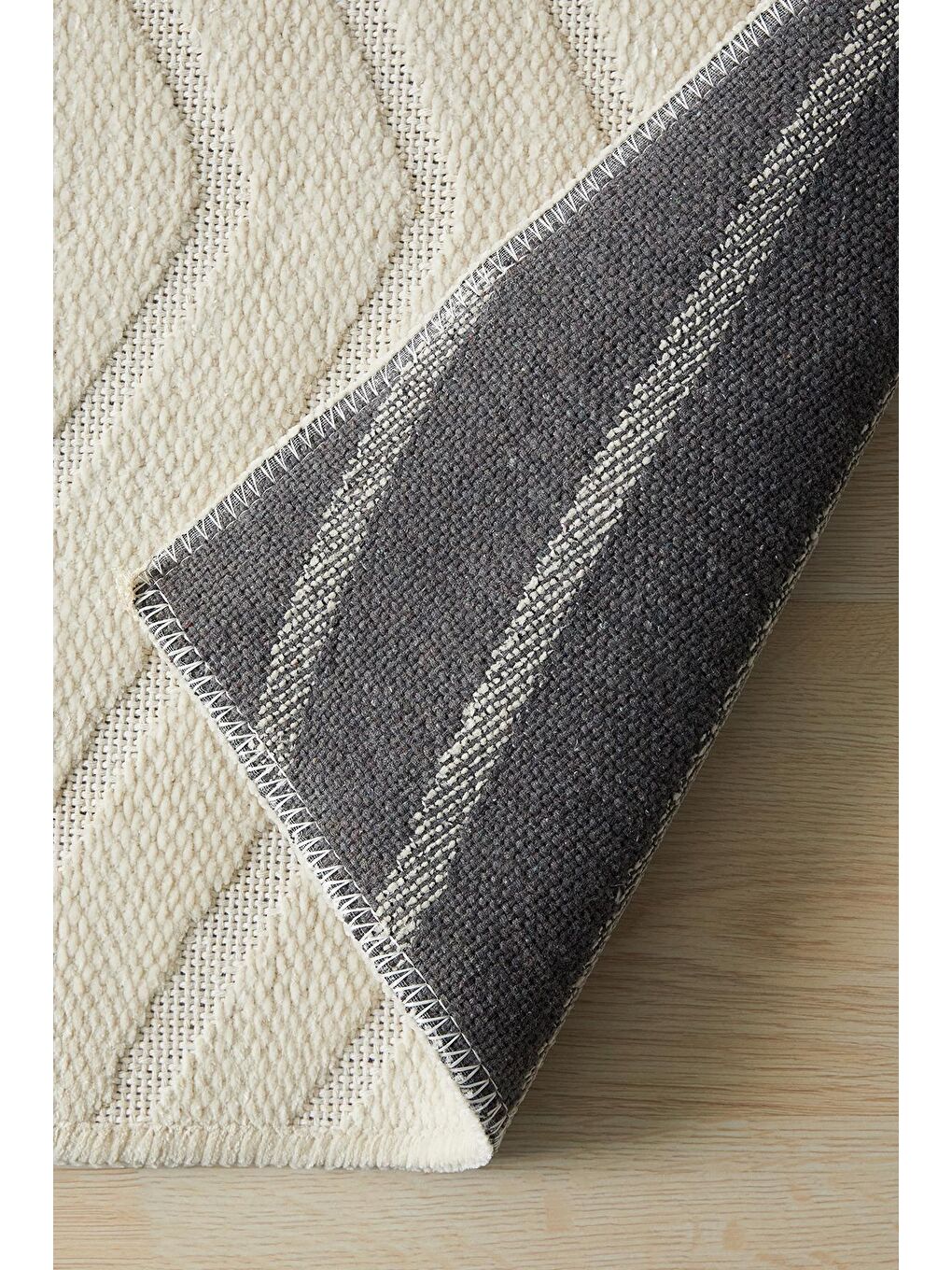 Ocean Home Textile Ekru Dalga Desenli Şönil Halı Kilim 80x150 cm - 1