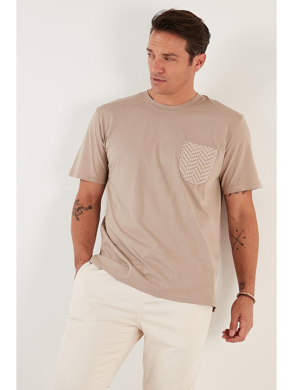 Kahverengi % 100 Pamuk Relaxed Fit Tek Cepli Bisiklet Yaka Tişört 5902505-1