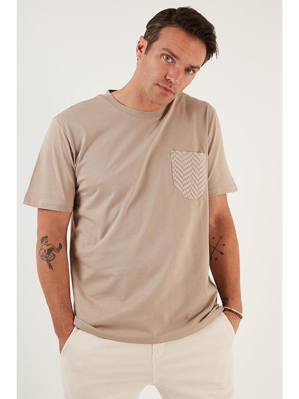 Kahverengi % 100 Pamuk Relaxed Fit Tek Cepli Bisiklet Yaka Tişört 5902505-2