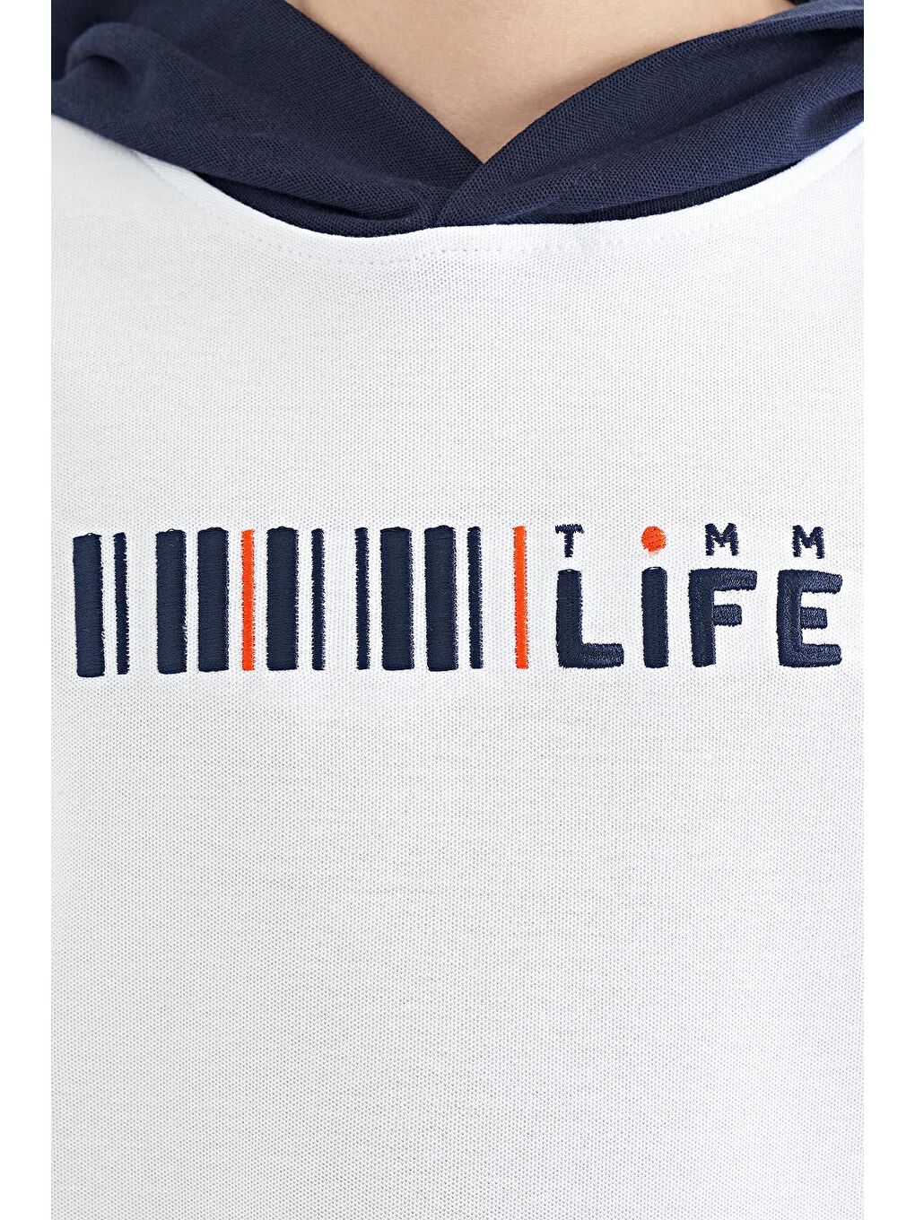 TOMMYLIFE Beyaz Renk Bloklu Kapüşonlu Kanguru Cepli Oversize Erkek Çocuk T-Shirt - 11148 - 4