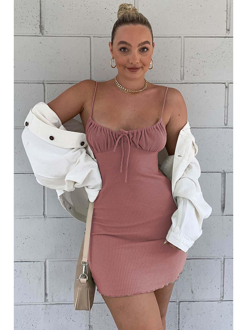 Pembe Askılı Mini Elbise Mg1404