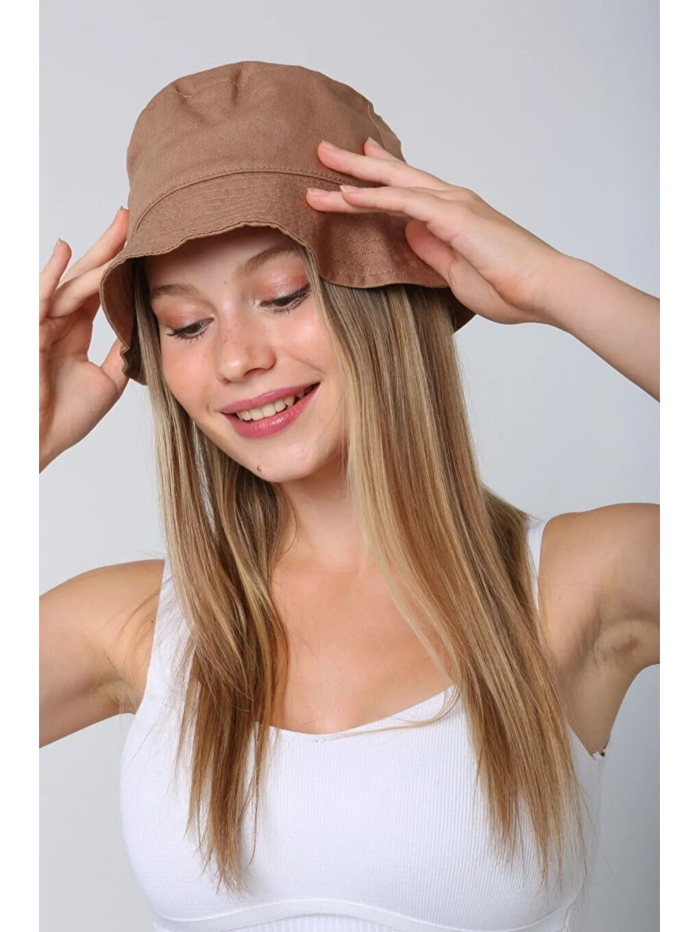 Bej Pamuk Bucket Şapka RŞ-110 Vizon-2