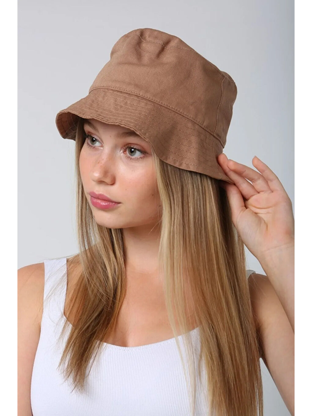 Bej Pamuk Bucket Şapka RŞ-110 Vizon-3