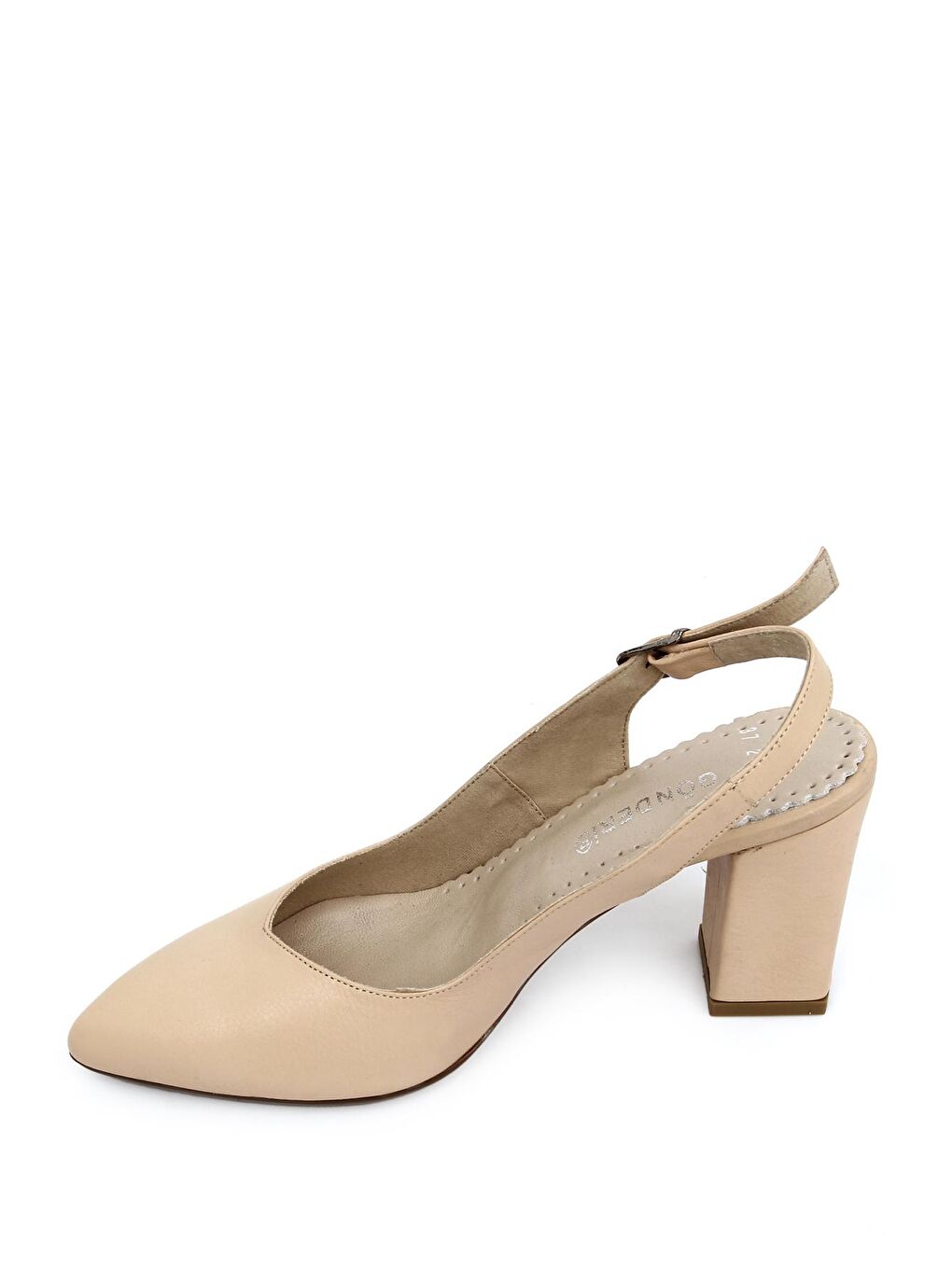 Bej TEN  Hakiki Deri Sivri Burun Yüksek Kalın Topuklu Arkası Açık Kadın Yazlık Ayakkabı 24174-4