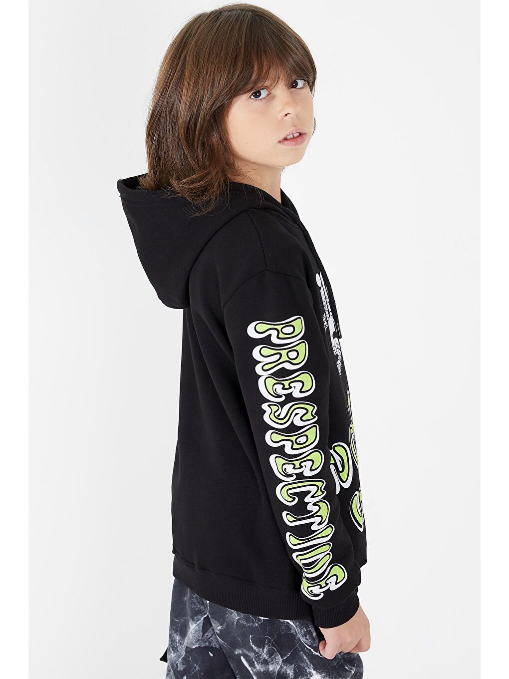 Siyah Erkek Çocuk Yazı Baskılı Kapüşonlu Sweatshirt 9-14 Yaş 14147-3