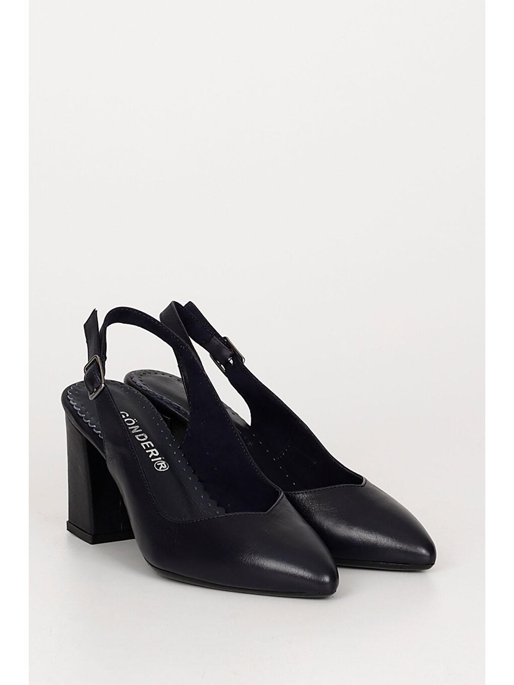 Lacivert LACİVERT  Hakiki Deri Sivri Burun Yüksek Kalın Topuklu Arkası Açık Kadın Yazlık Ayakkabı 24174-1