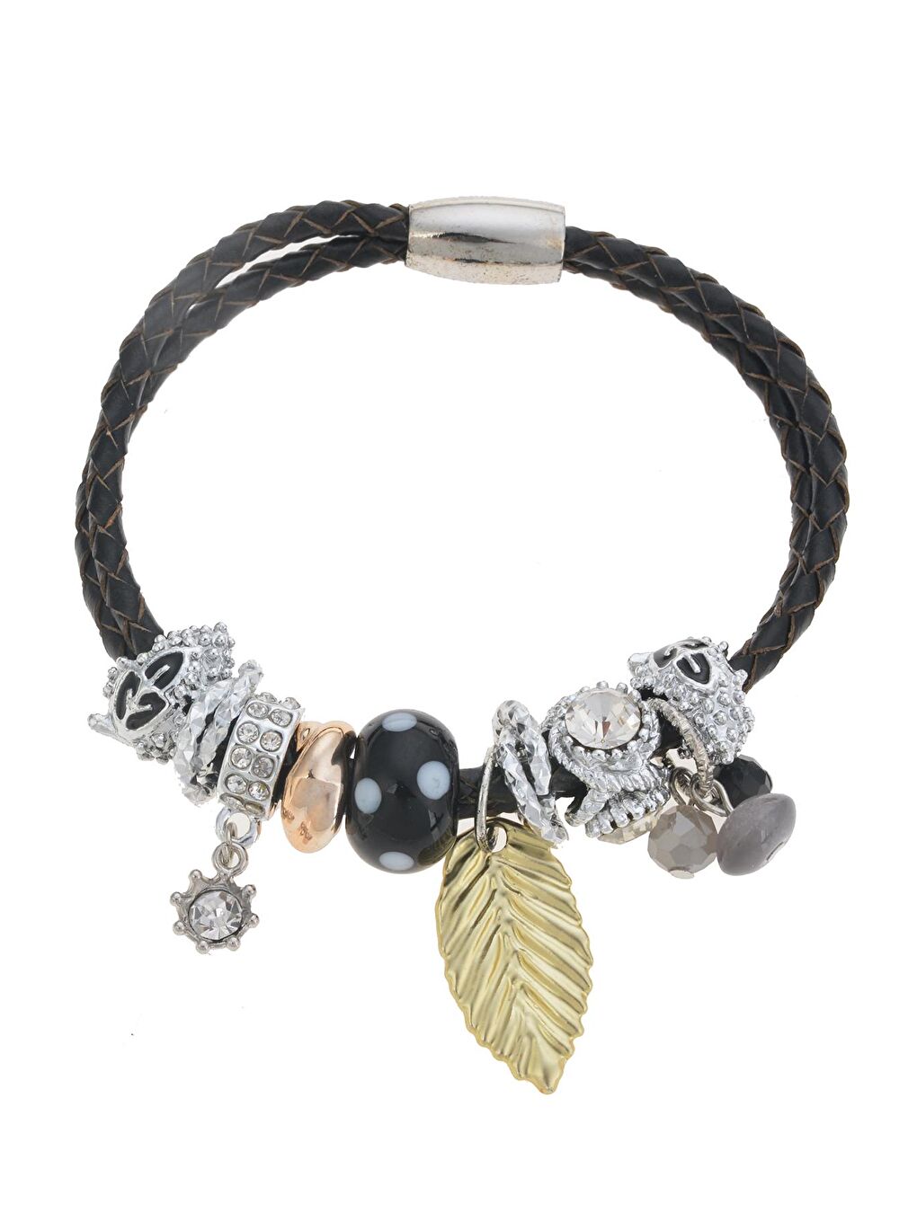 Karışık Siyah Derili Mıknatıslı Tasarım Bileklik