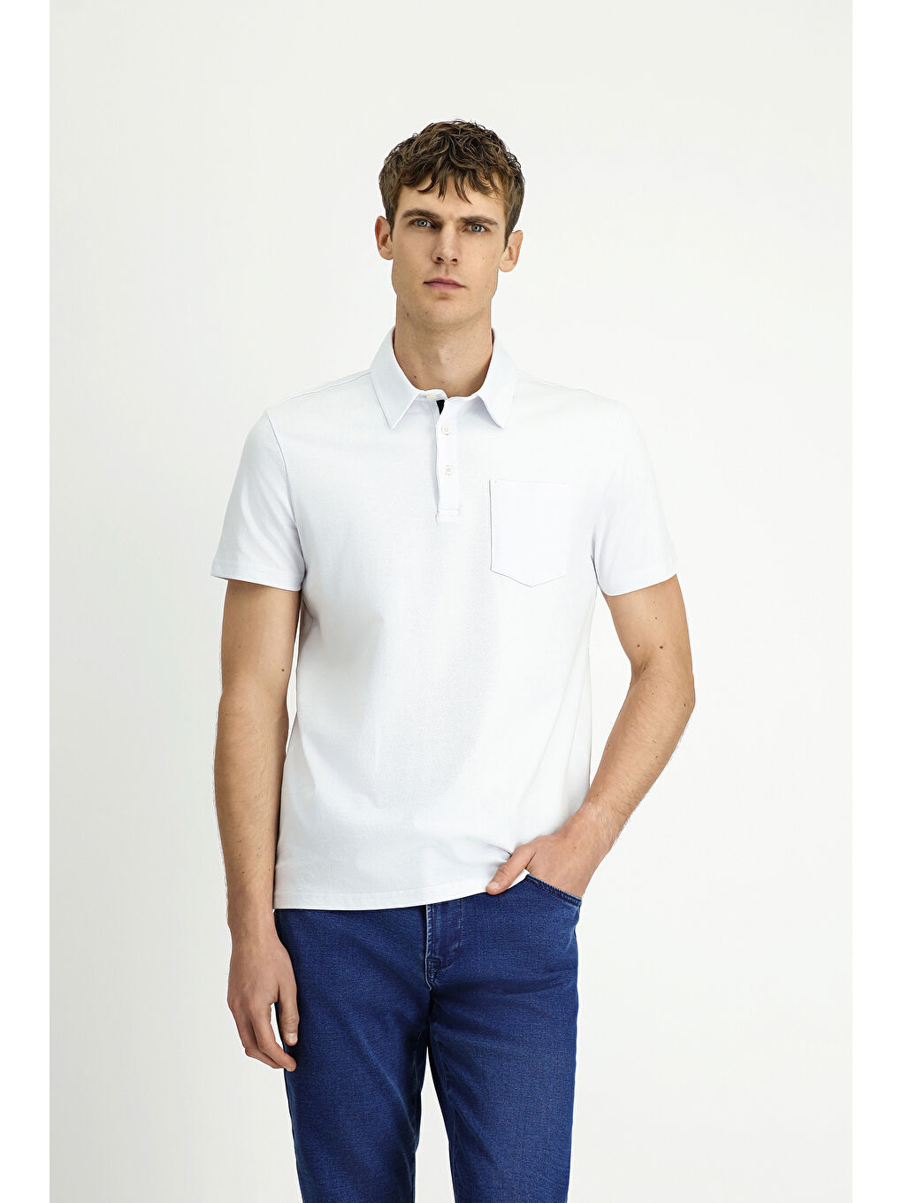 Beyaz Regular Fit Pamuk Polo Yaka Tişört-3