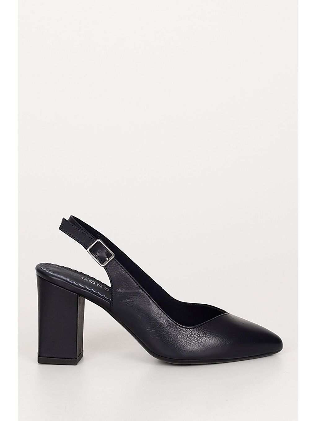 Lacivert LACİVERT  Hakiki Deri Sivri Burun Yüksek Kalın Topuklu Arkası Açık Kadın Yazlık Ayakkabı 24174-3