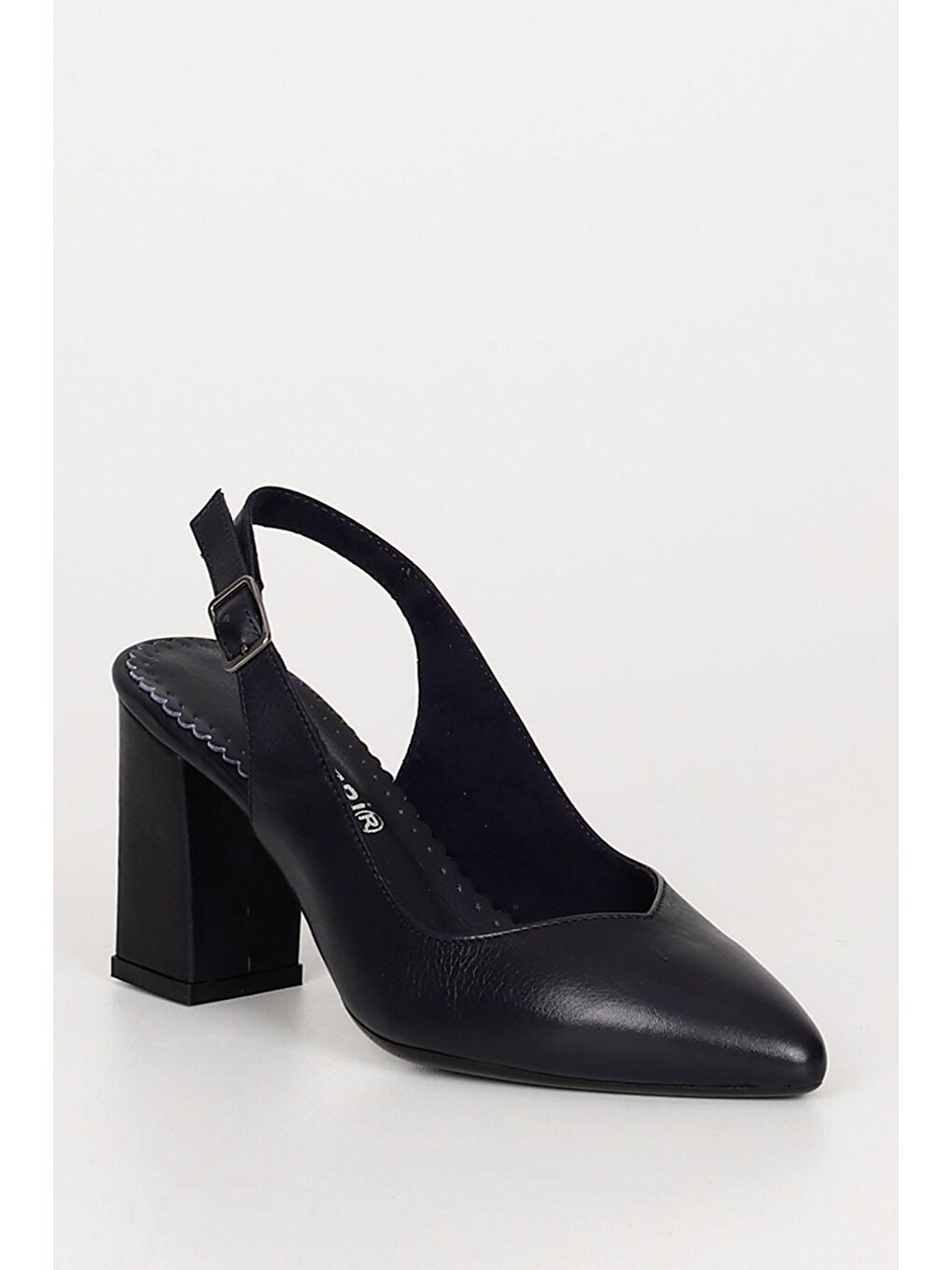 Lacivert LACİVERT  Hakiki Deri Sivri Burun Yüksek Kalın Topuklu Arkası Açık Kadın Yazlık Ayakkabı 24174-4
