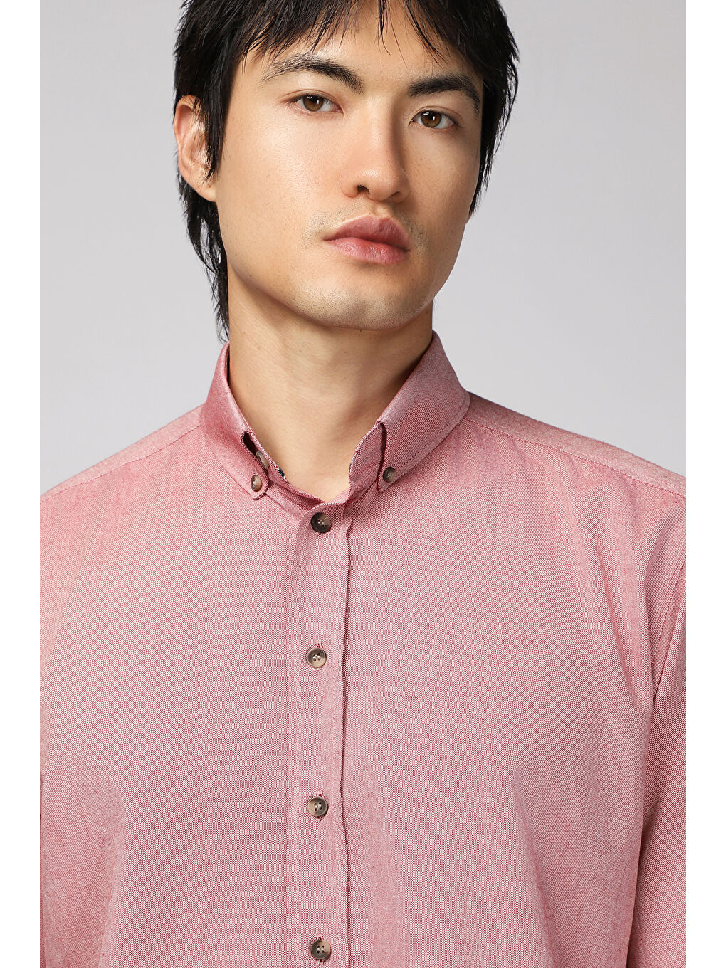 Kırmızı Uzun Kol Regular Fit Spor Pamuk Düğmeli Yaka Oxford %100 Pamuk Gömlek-3