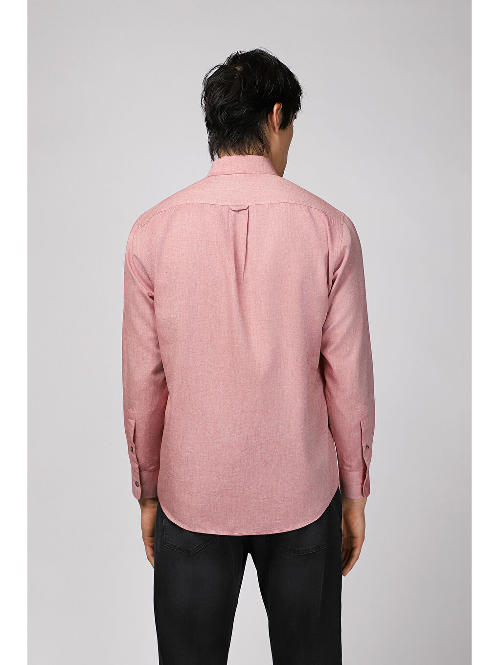 Kırmızı Uzun Kol Regular Fit Spor Pamuk Düğmeli Yaka Oxford %100 Pamuk Gömlek-5