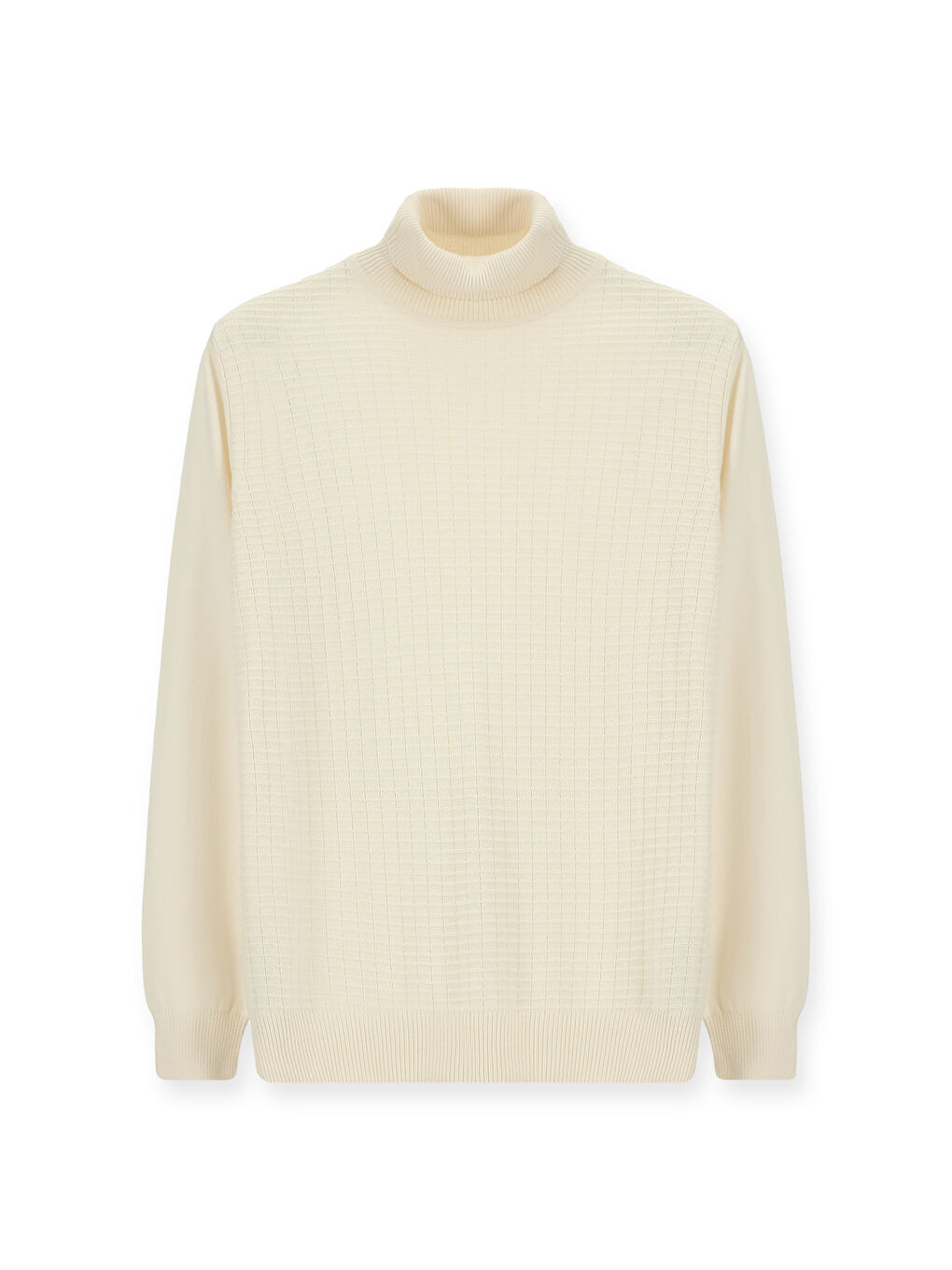 Ekru Balıkçı Yaka Regular Fit Desenli Pamuklu Triko Kazak-5