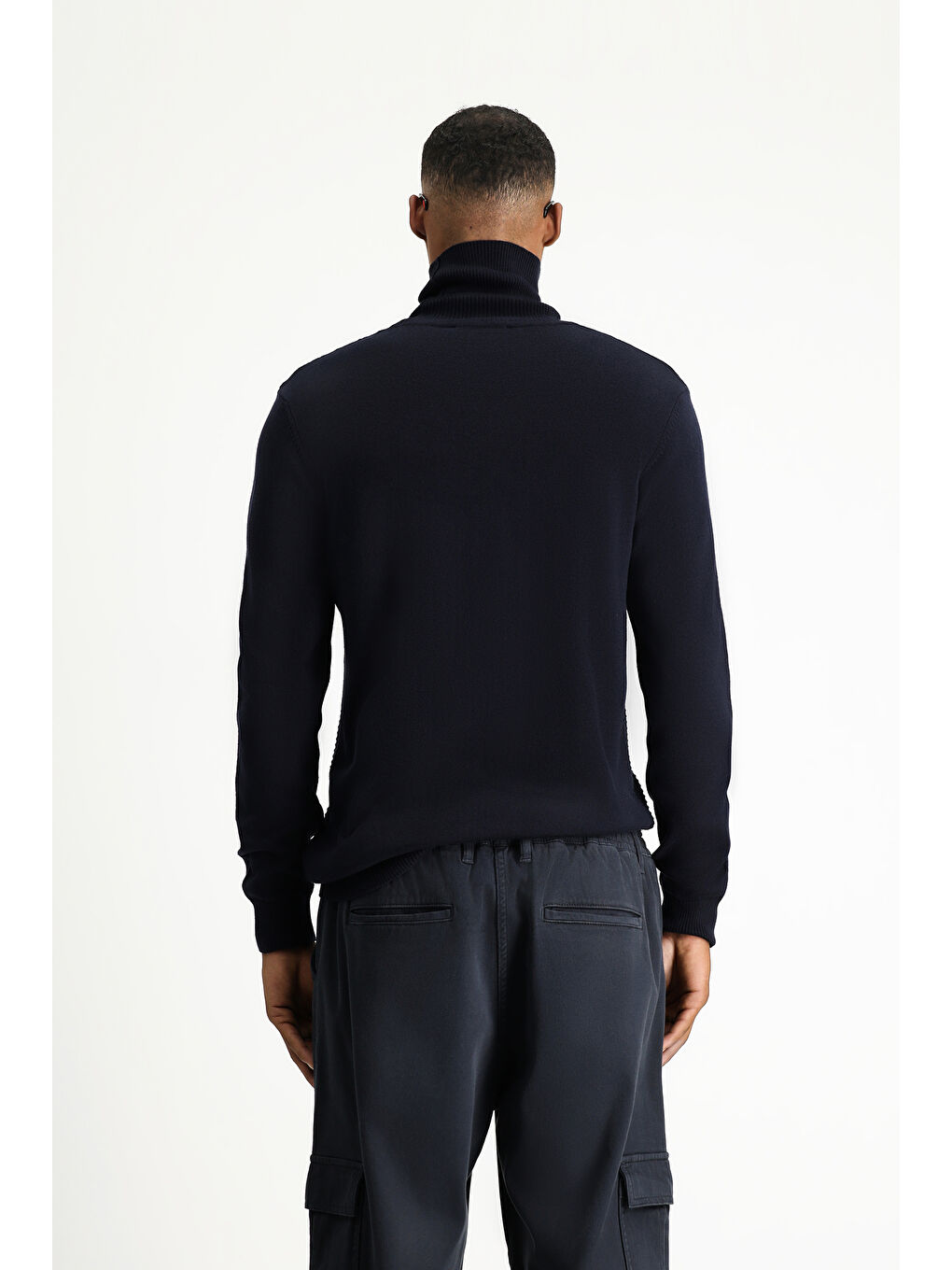 Lacivert Balıkçı Yaka Regular Fit Desenli Pamuklu Triko Kazak-4