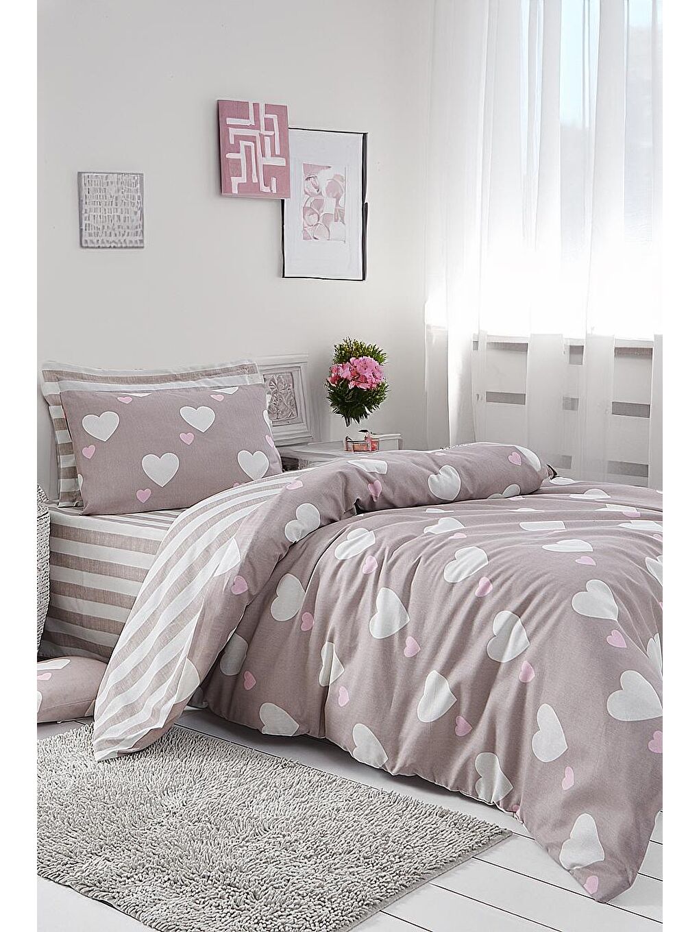 Pembe Kolay Ütülenir Nevresim Takımı Tek Kişilik Herz  Gülkurusu