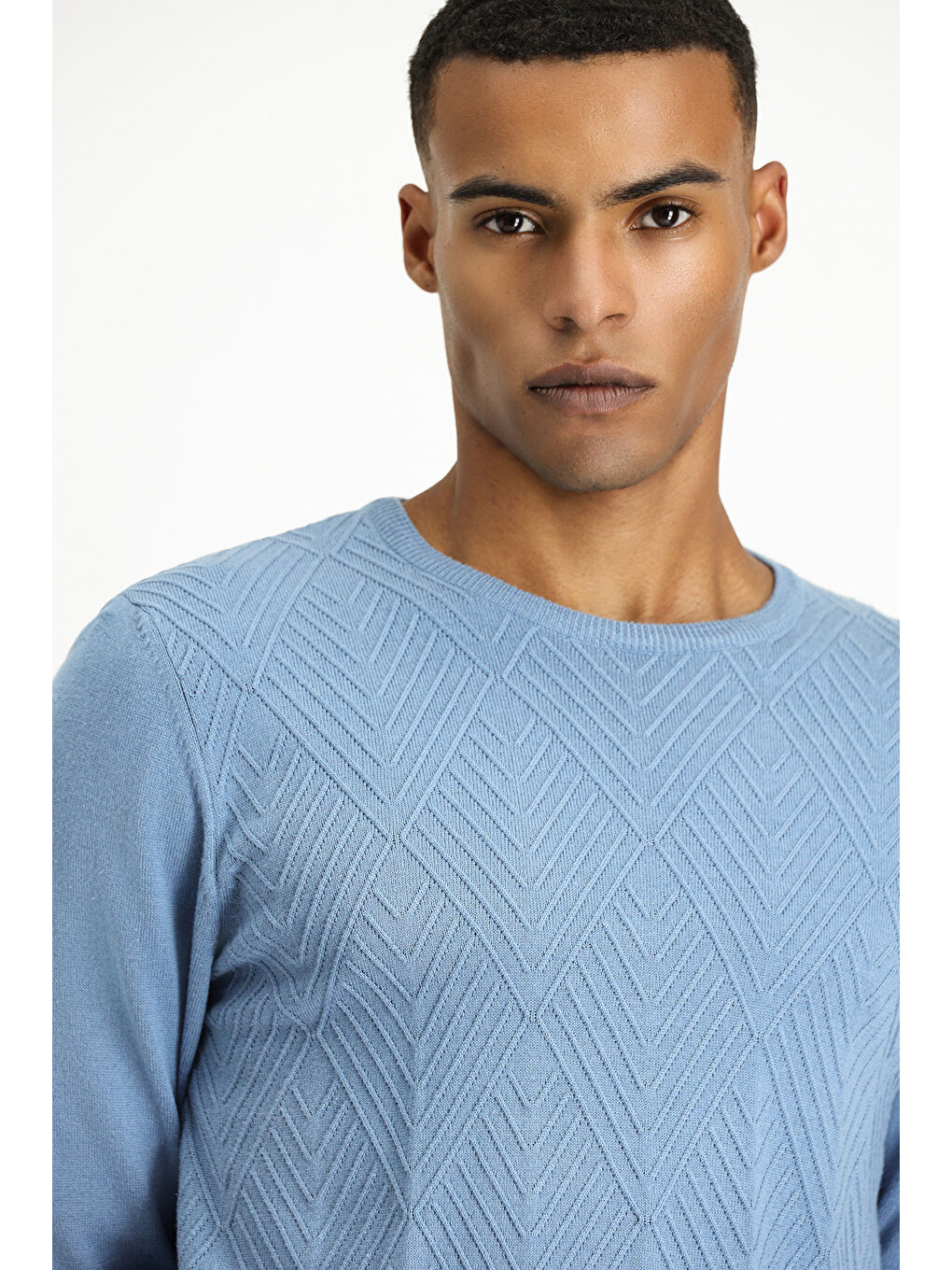 Mavi Bisiklet Yaka Slim Fit Dar Kesim Desenli Pamuklu Triko Büyük Beden Kazak-2