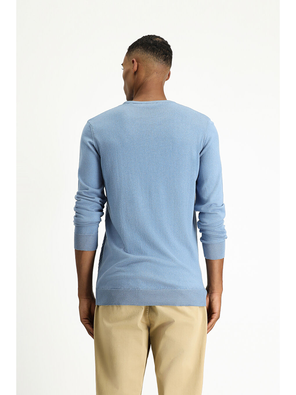 Mavi Bisiklet Yaka Slim Fit Dar Kesim Desenli Pamuklu Triko Büyük Beden Kazak-4