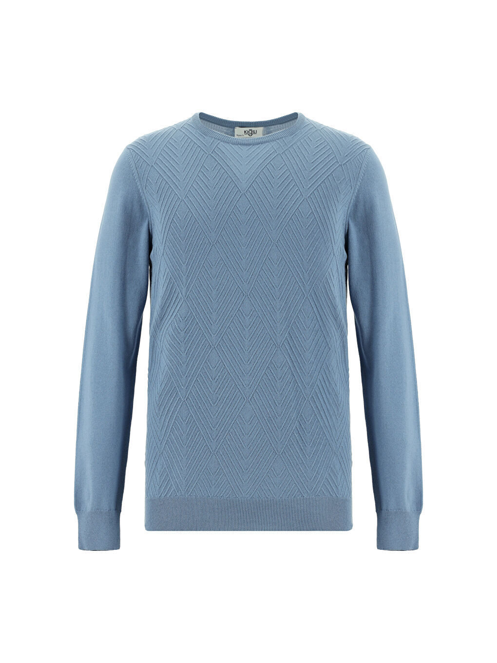 Mavi Bisiklet Yaka Slim Fit Dar Kesim Desenli Pamuklu Triko Büyük Beden Kazak-5