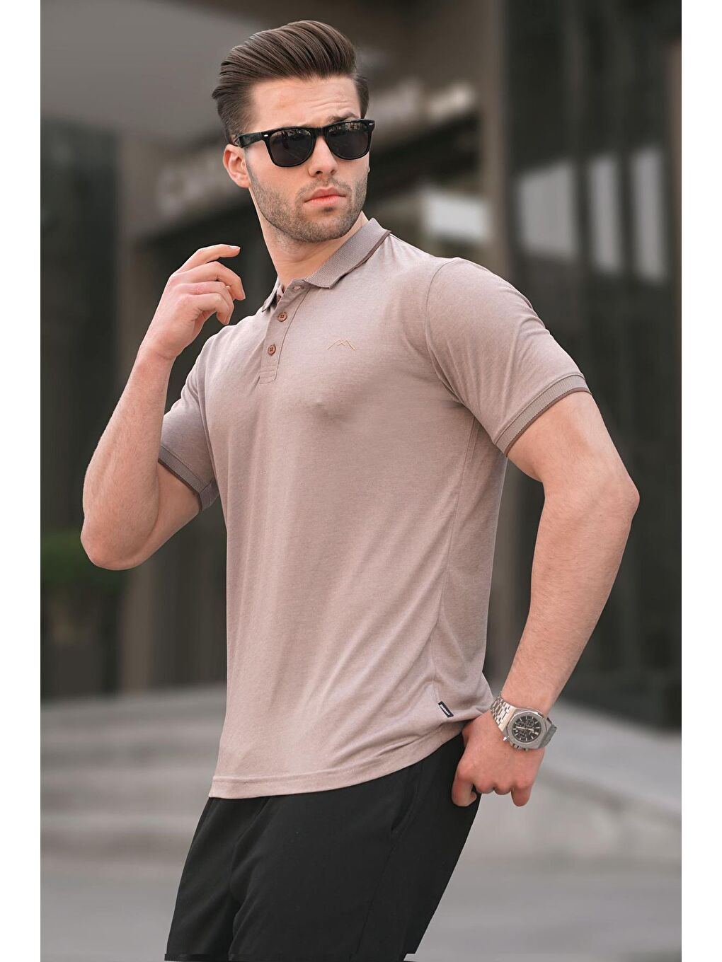 Bej Nakışlı Regular Fit Erkek Polo Yaka Tişört 6108
