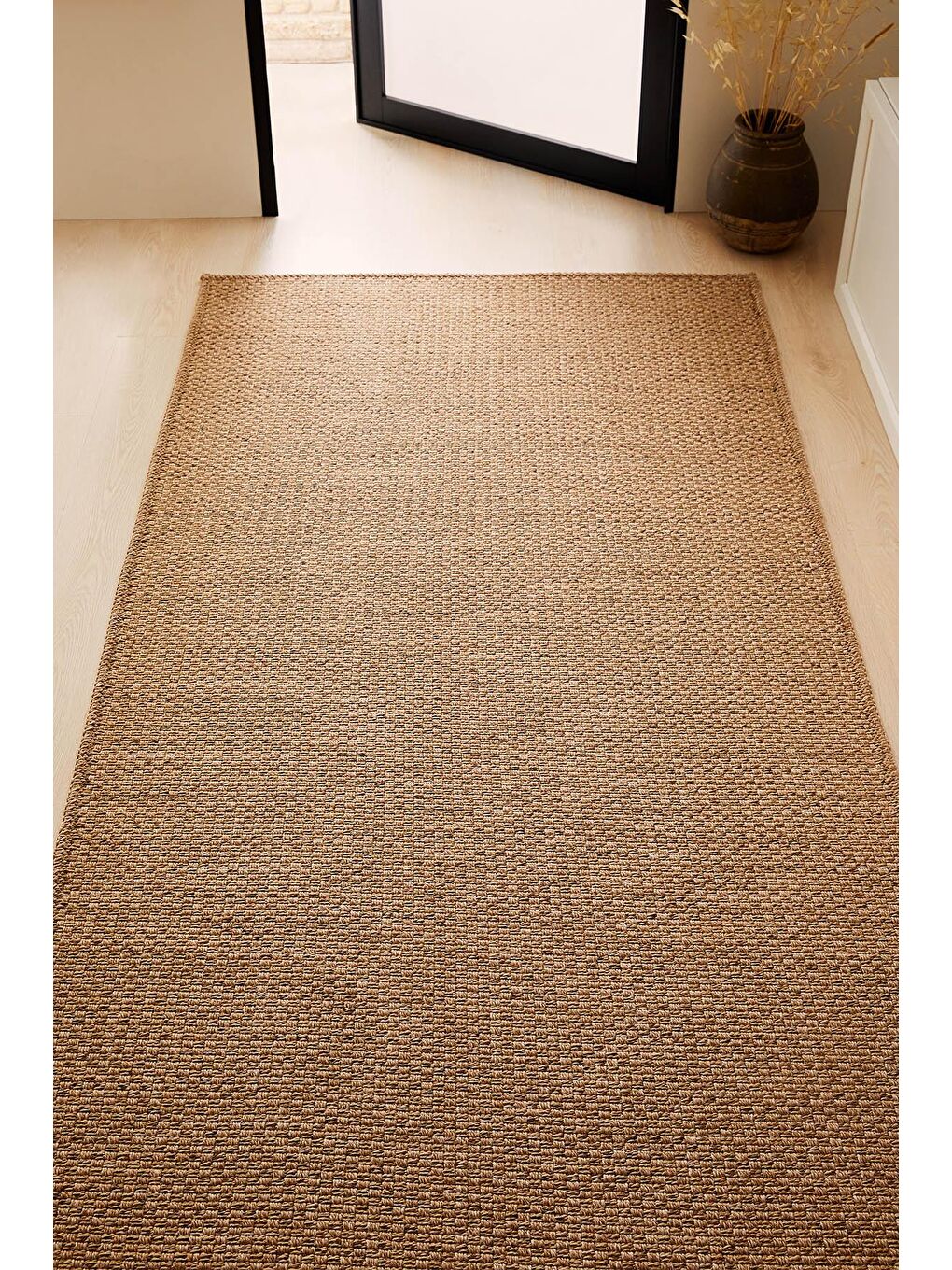 Bej Yıkanabilir Jüt Görünümlü Naturel Renk Hasır Desenli Halı Kilim 100 x 300 cm-2