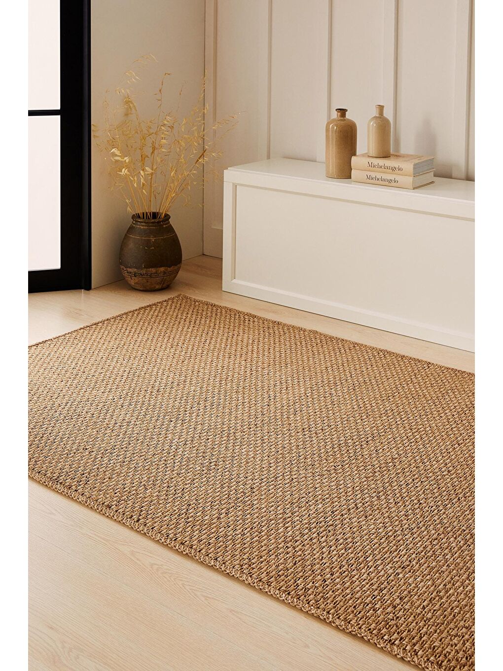 Bej Yıkanabilir Jüt Görünümlü Naturel Renk Hasır Desenli Halı Kilim 100 x 300 cm-3