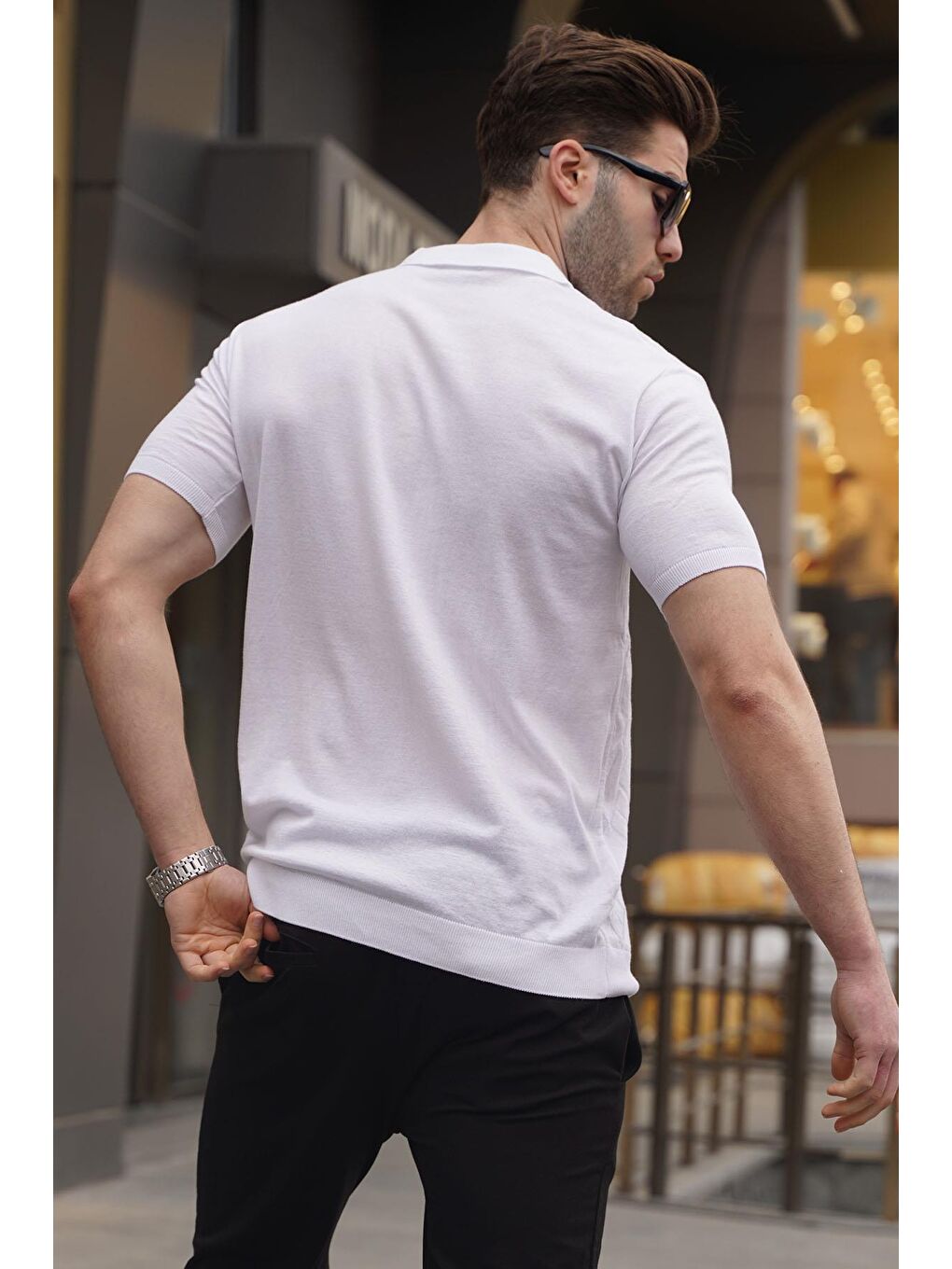 Desenli Triko Beyaz Polo Yaka Tişört 6357-1