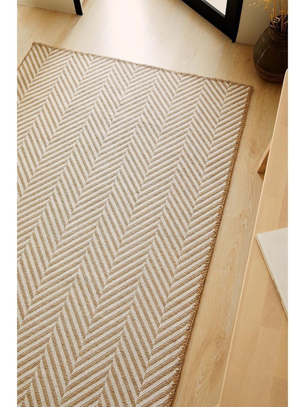 Ekru Renk Balıksırtı Jüt Halı Kilim 100 x 300 cm-2