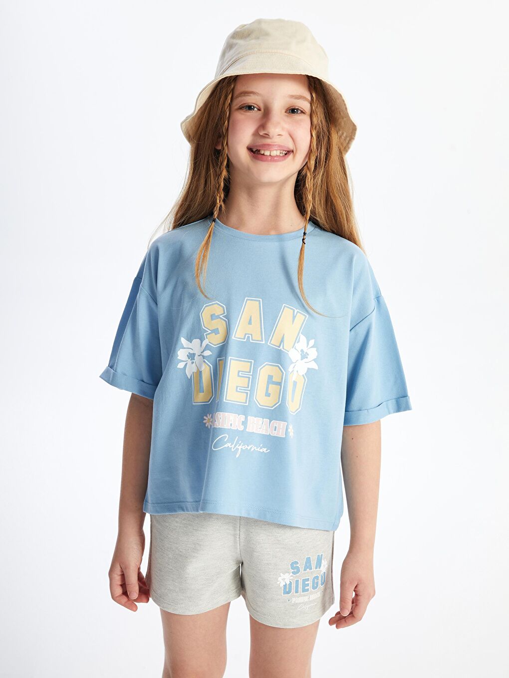 Santos - Örme Baskı Detaylı Tshirt - Mavi Renk-1