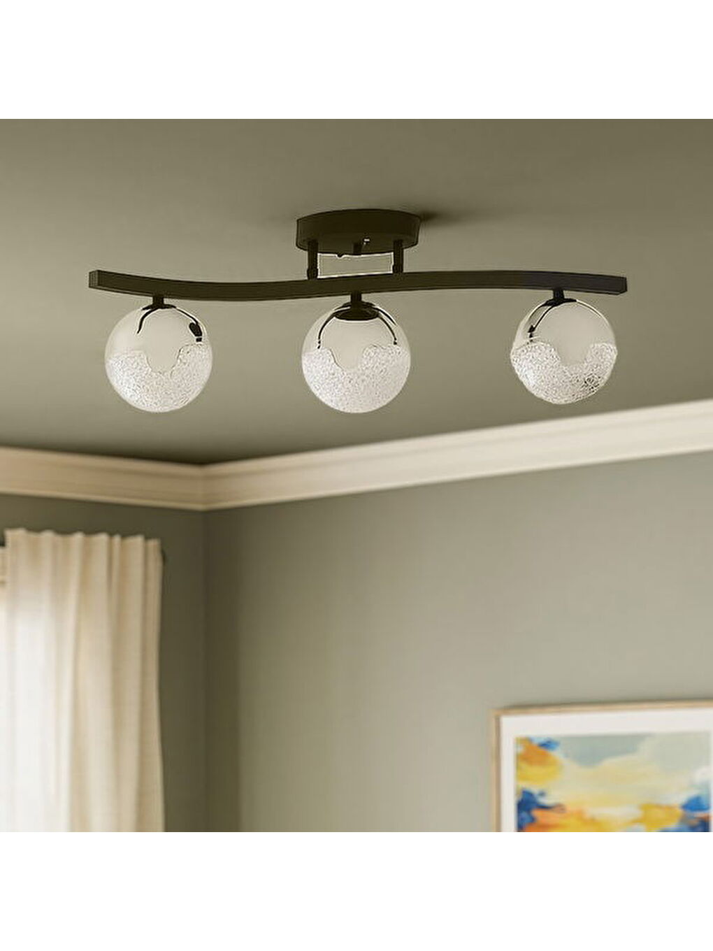 Bodrum 3'lü Taşlı Led Plafonyer Avize - Siyah / Krom - 40 cm