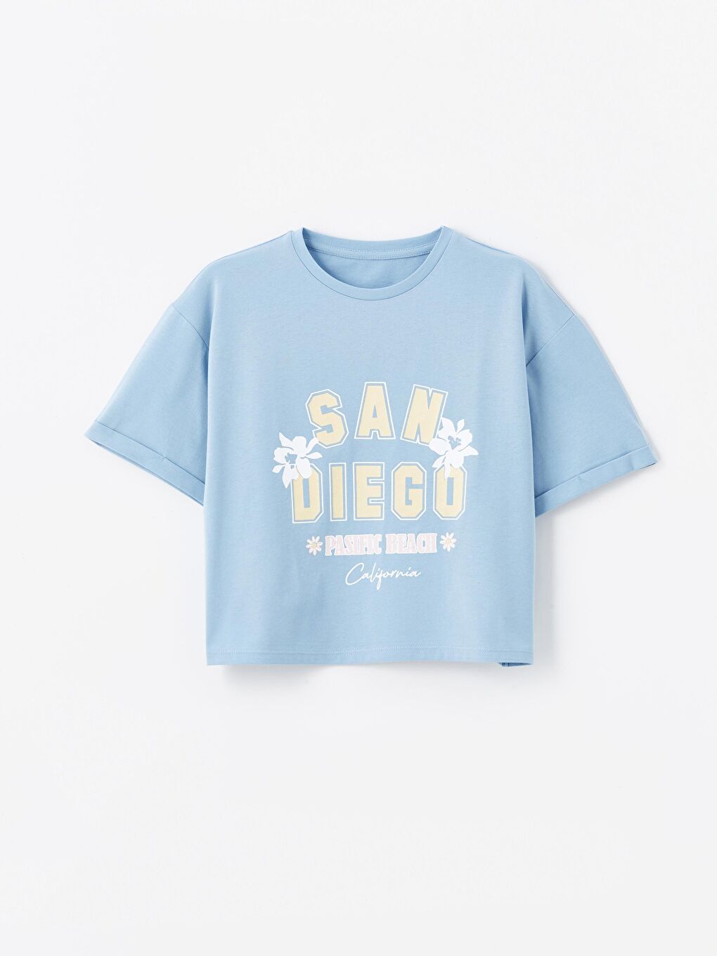 Santos - Örme Baskı Detaylı Tshirt - Mavi Renk-2