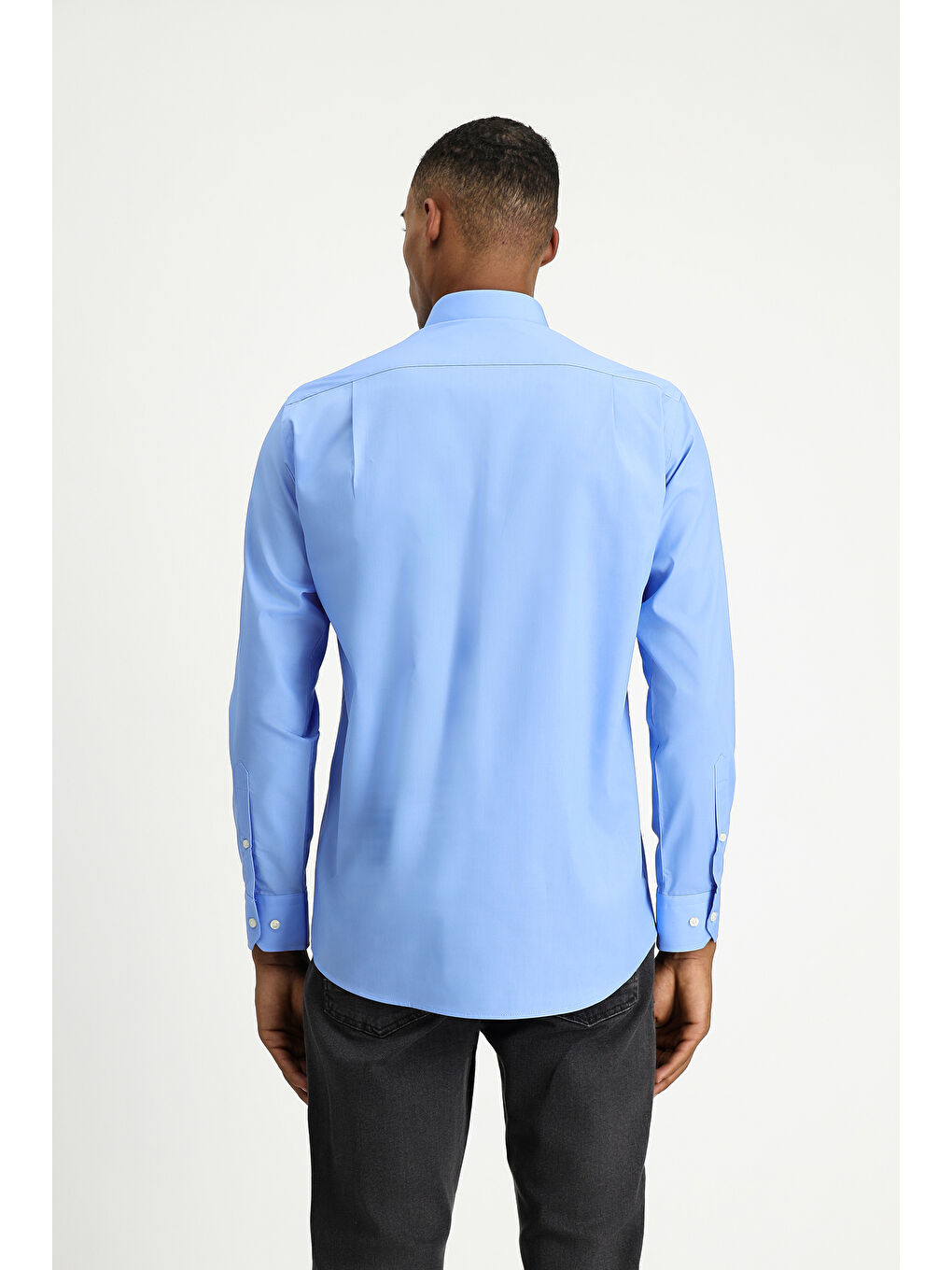 Mavi Uzun Kol Klasik Pamuklu Kolay Ütülenebilir Gömlek-4