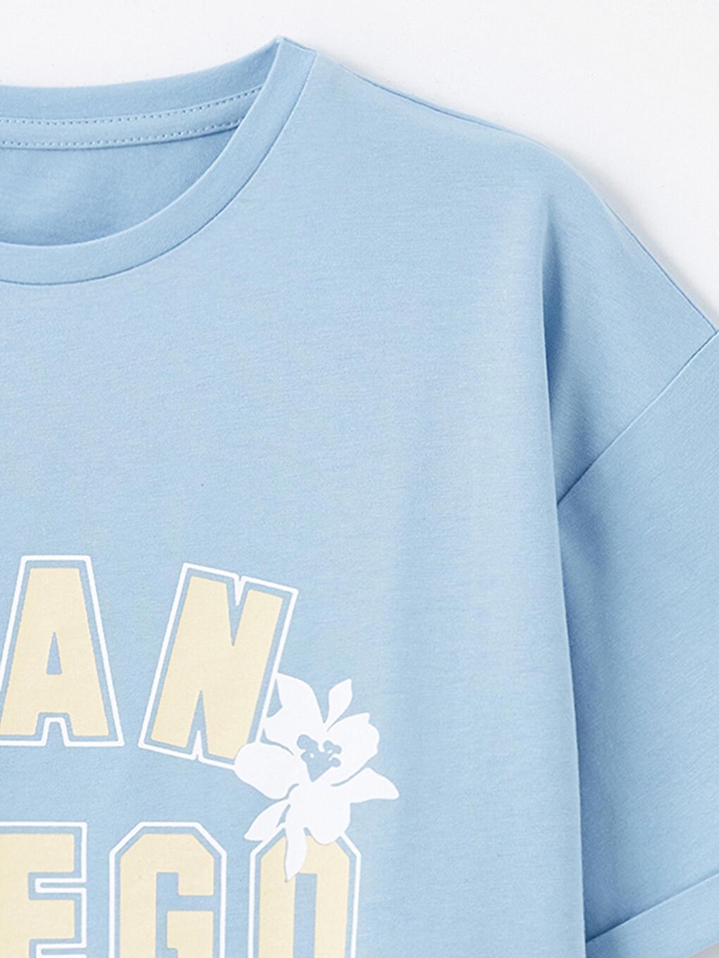 Santos - Örme Baskı Detaylı Tshirt - Mavi Renk-3