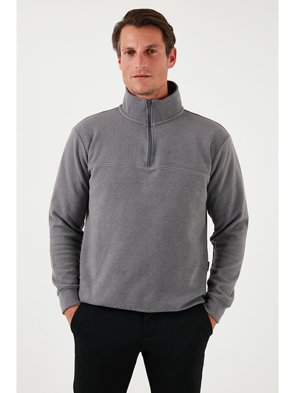 Gri Pamuklu Regular Fit Erkek Kazak 456112 BR-5