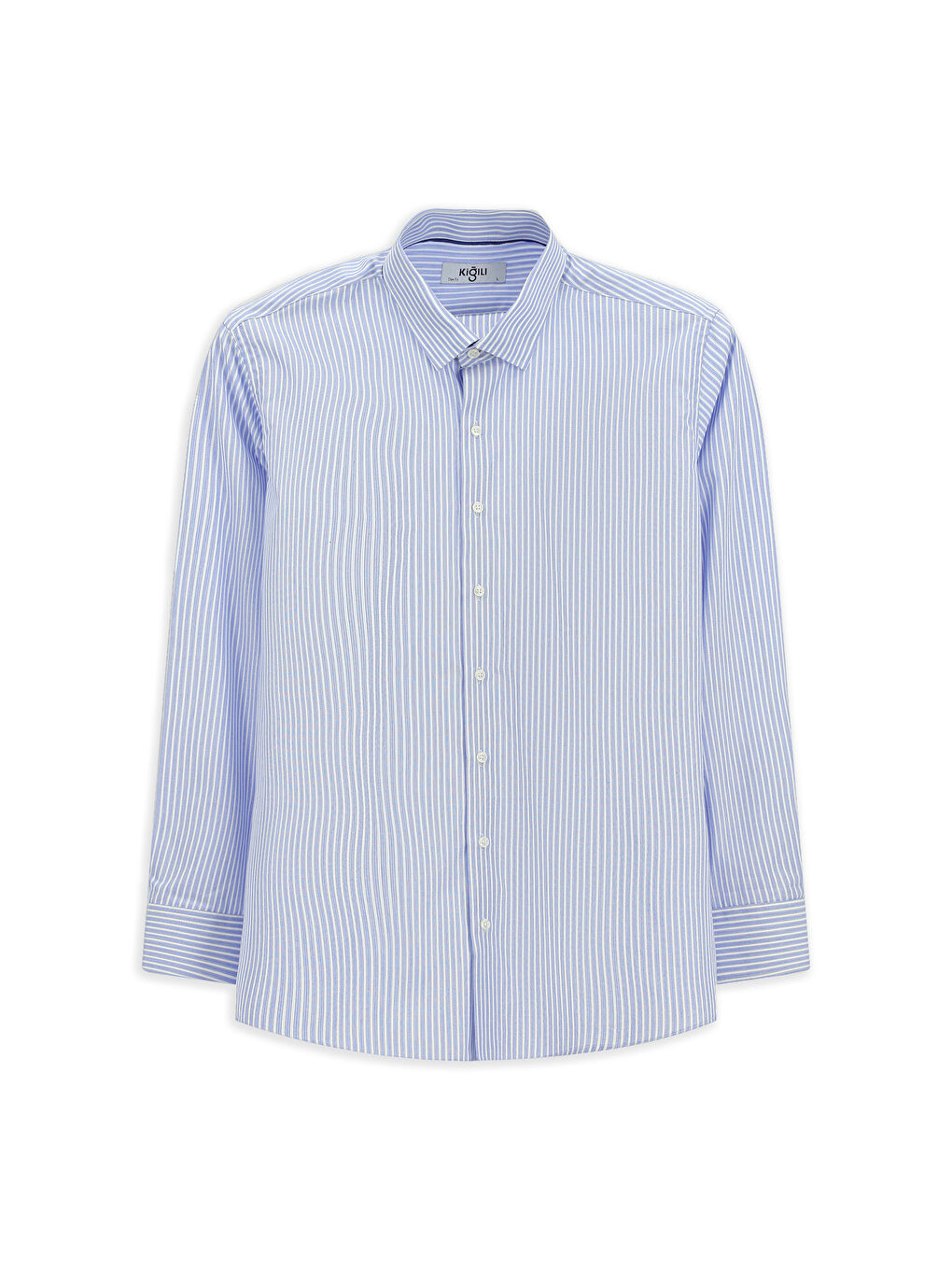Mavi Uzun Kol Klasik Çizgili Pamuk %100 Pamuk Gömlek-6