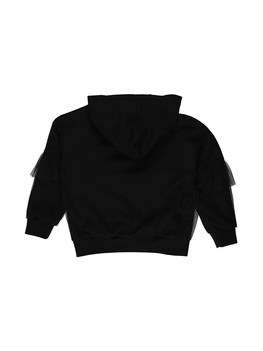 Kız Çocuk Baskı Ve Tül Detaylı Siyah Kapüşonlu Sweatshirt-1