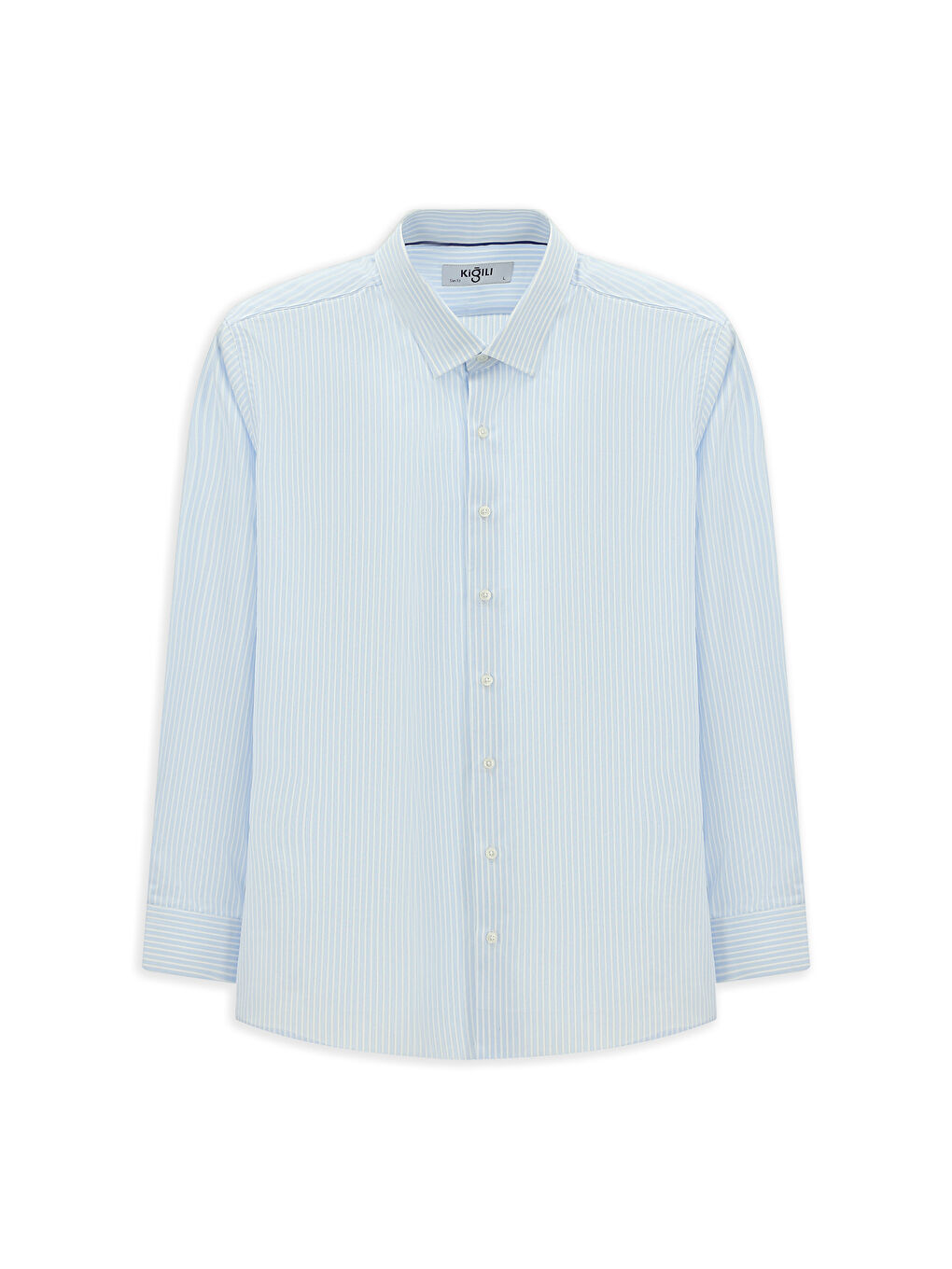 Mavi Uzun Kol Klasik Çizgili Pamuk Gömlek-5