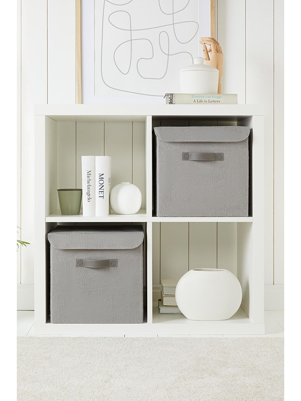 2'li Gri Renk Jüt Kapaklı Kutu Set 30x30x30 cm