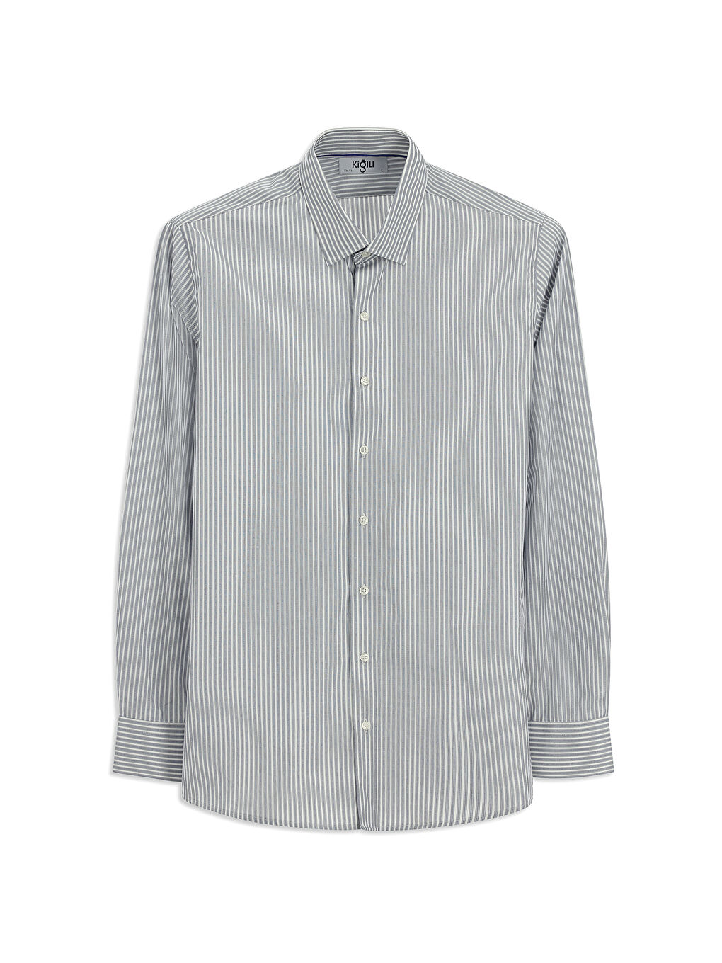 Lacivert Uzun Kol Klasik Çizgili Pamuk Gömlek-6