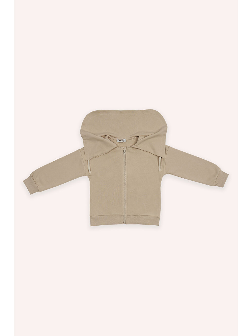 Kız Çocuk Geniş Yaka Detaylı Fermuarlı Bej Sweatshirt-1
