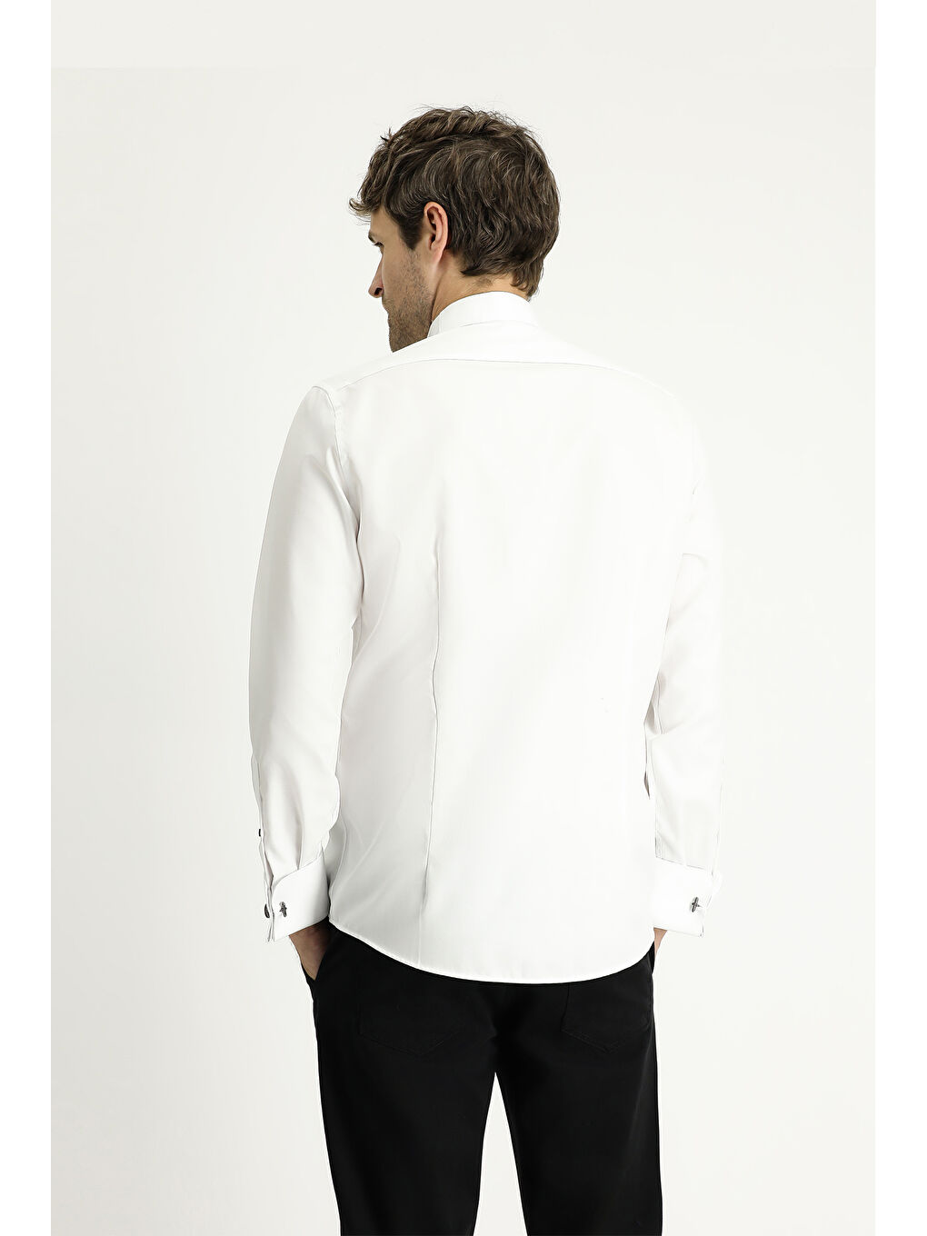Beyaz Ata Yaka Slim Fit Dar Kesim Pamuklu Kolay Ütülenebilir Gömlek-3